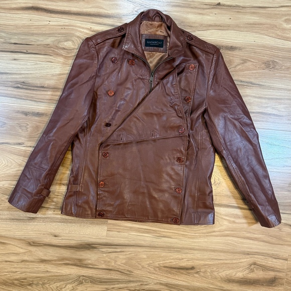 Women’s Leathercult Custom Brown Leather Double Breasted Jacket Sz M - Picture 3 of 11
